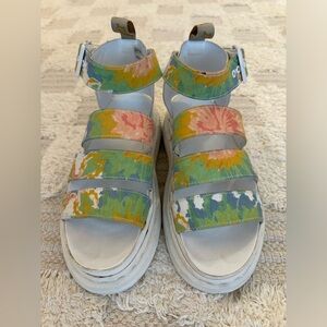 Dr Martens Sandals Womens 7 Clarissa II Tie Dye Strappy Ankle Strap White Canvas